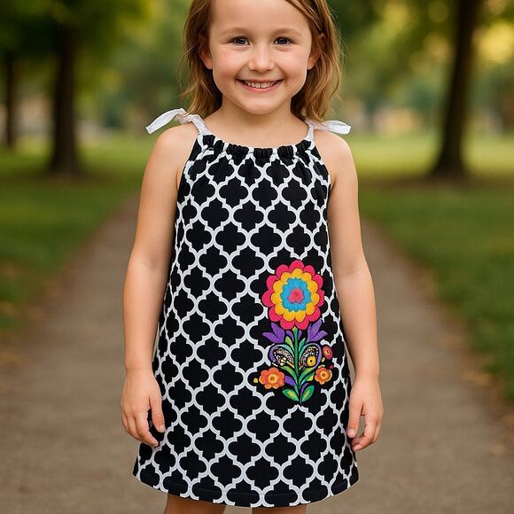 Hanna Andersson Other - Hanna Andersson Girls Dress Size 80 2‎ Black White Flower Pillowcase Style